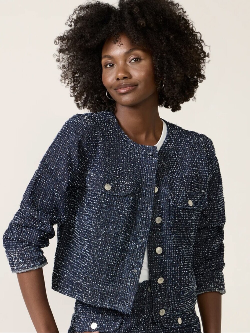 Rails Capistrano Denim Tweed Jacket Dark Wash Blue Boxy Cropped NWT Sz Small
